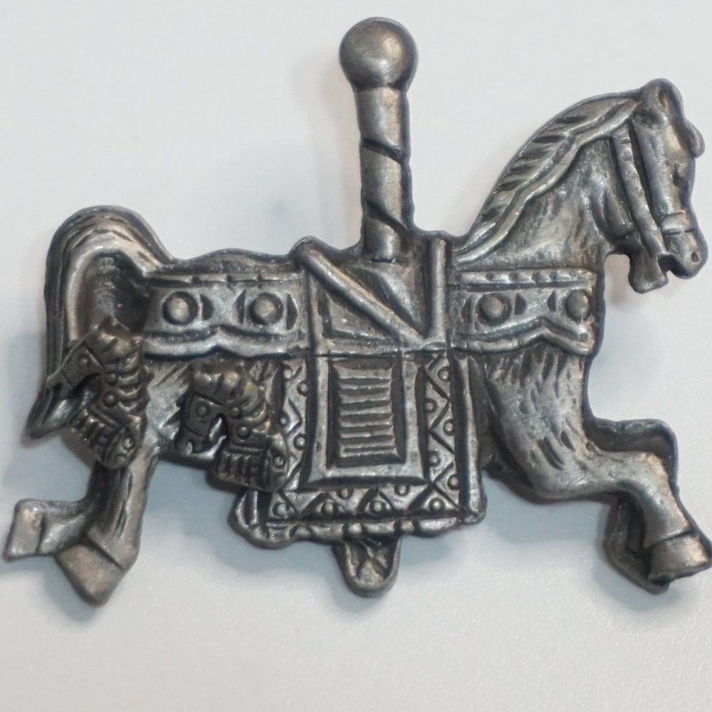 2/$30 - Vintage Gray Carousel Hourse Brooch and Earring Set